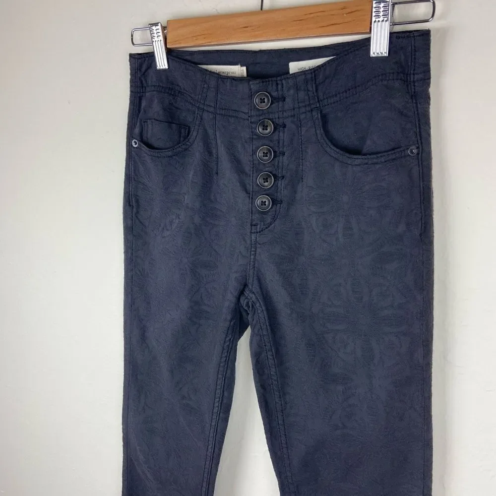 Anthropologie Pilcro Flower-Embroidered High-Rise Skinny Jeans - Washed Black